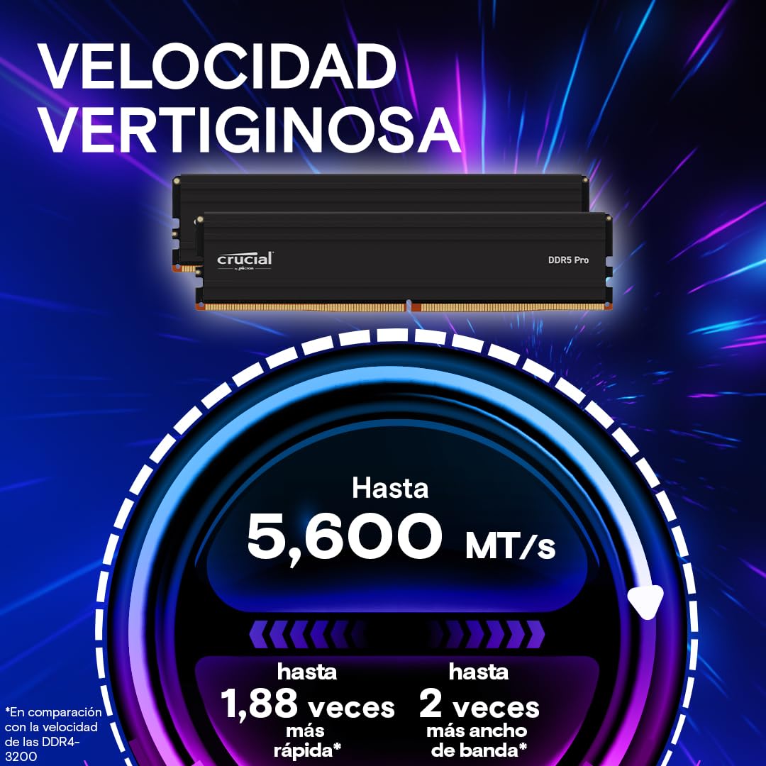 Crucial Pro RAM DDR5 96GB (2x48GB) 5600MHz, Intel XMP 3.0 / AMD